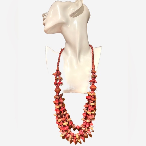 2/$15 - Vibrant Red Multilayer Wooden Necklace – Boho Vibes - Picture 1 of 7